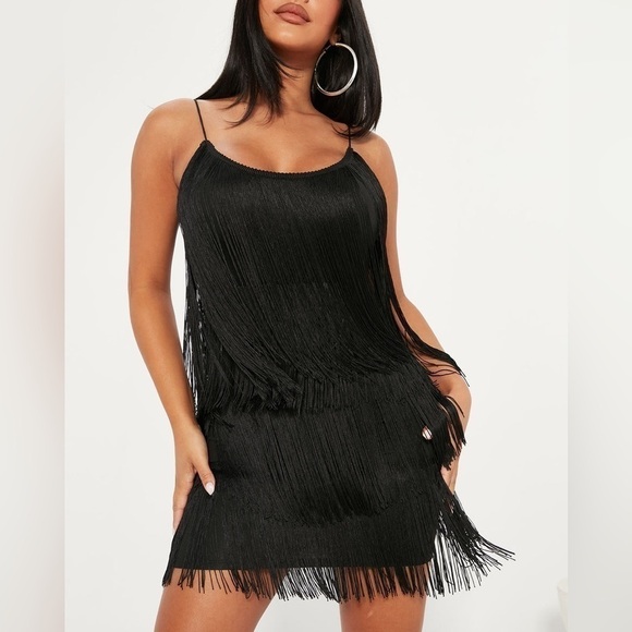 FRINGE Spaghetti strap black Mini Dress - Picture 1 of 5